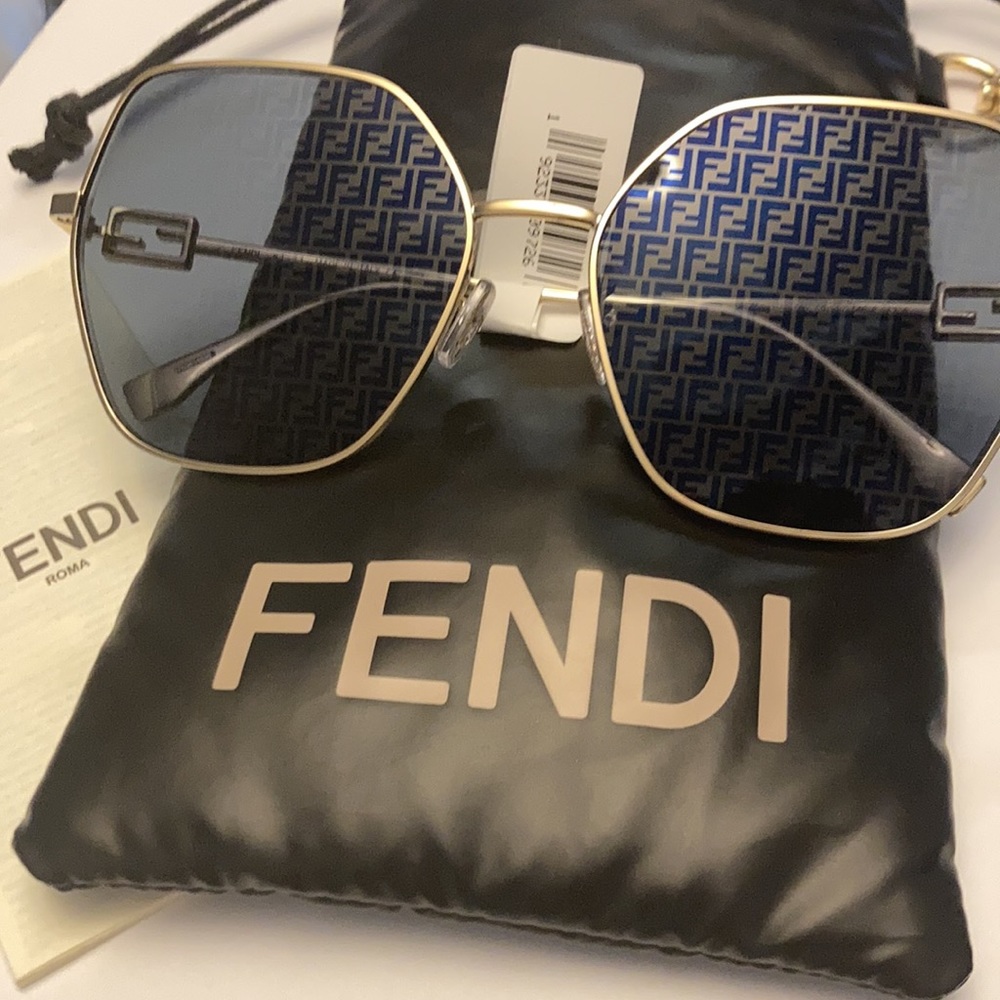 Fendi Women's Gold Frame Sunglasses with Dark Blue Lenses - Picture 4 of 16